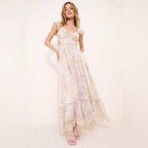 ASTR The Label Primrose Floral Cutout Maxi Dress Small Pastel
